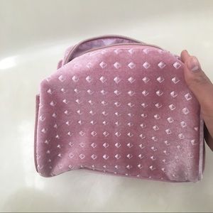 NWOT large baby pink studded makeup cosmetic bag